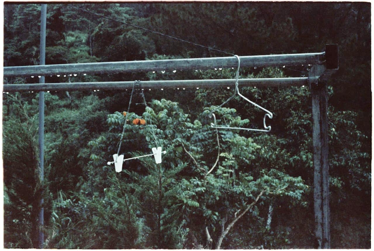 A damp cloth hanging on a line to dry